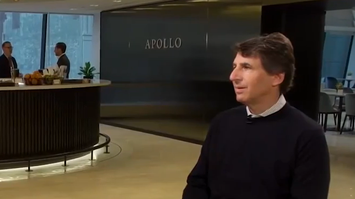 Marc Rowan, Apollo CEO, appears seated in the Apollo New York Headquarters on Bloomberg TV discussing private markets, alternative investments, and Apollo’s origination strategy for large-scale capital solutions in the evolving investment landscape.
